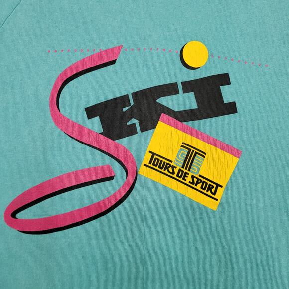 Vintage 80s Ski Sweatshirt Womens Large 20x25 Blue - Picture 3 of 12